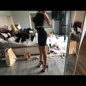 Black crop top and skirt matching set